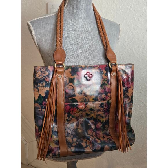 $269 Patricia Nash Rena Floral Leather Tote Summer Drawing fall colors brown - Picture 2 of 10
